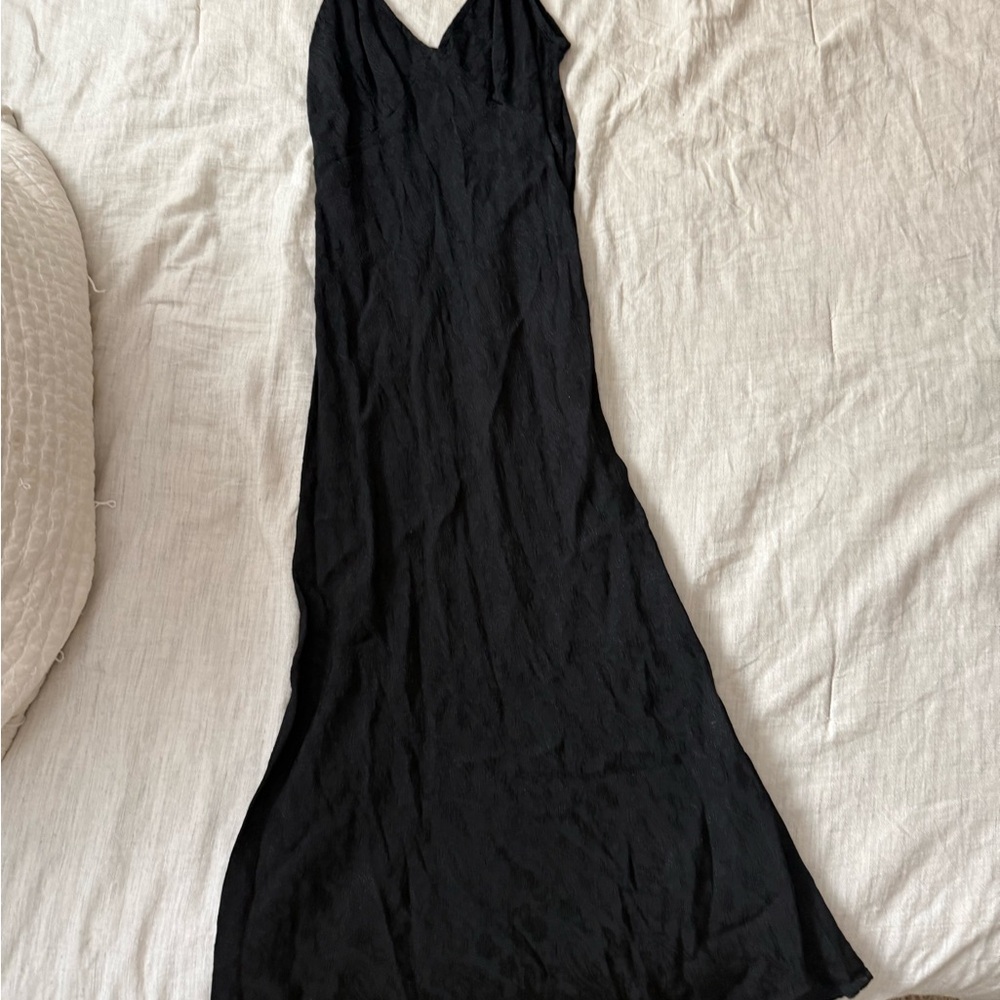LACAUSA Black Slip Maxi Dress Spaghetti Strap